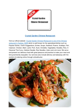 10% Off - Crystal Garden Chinese Restaurant Matraville Menu, NSW
