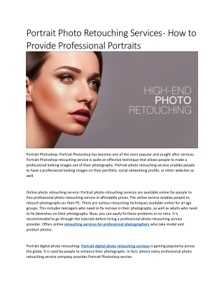 Portrait Photo Retouching Services - How to Provide Professional Portraits
