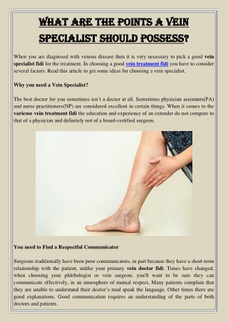 What are the points a vein specialist should possess