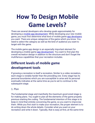 How To Design Mobile Game Levels