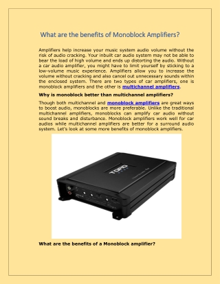 What are the benefits of Monoblock Amplifiers