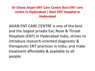 Dr Chava Anjan ENT Care Centre Best ENT