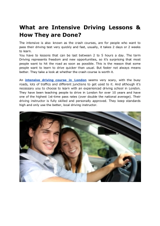 What are Intensive Driving Lessons &  How They are Done