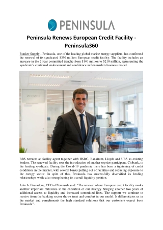 Peninsula Renews European Credit Facility - Peninsula360