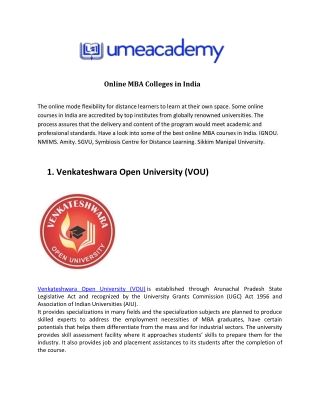 Online MBA Colleges in India