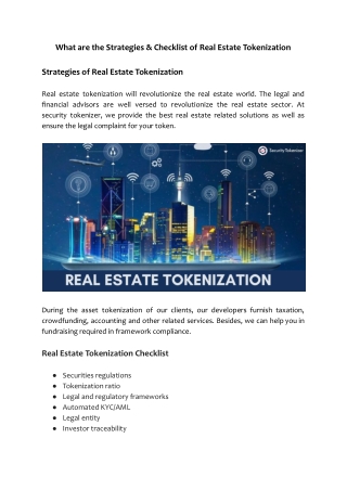 What are the Strategies & Checklist of Real Estate Tokenization