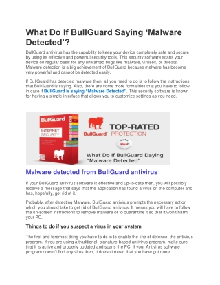 What Do If BullGuard Saying ‘Malware Detected’?