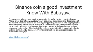 Binance coin a good investment Know With Babuyaya