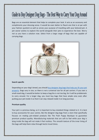 Guide to Buy Designer Dog Bags - The Best Way to Carry Your Dog Around