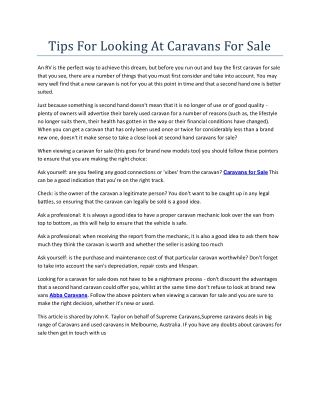 Tips For Looking At Caravans For Sale