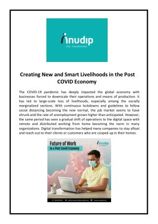 Creating New and Smart Livelihoods in the Post COVID Economy