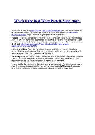 Which is the Best Whey Protein Supplement