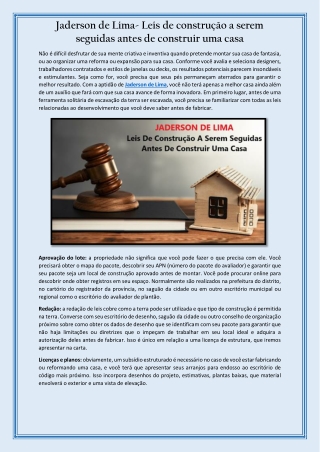 Jaderson de Lima- Leis de construção a serem seguidas antes de construir uma casa