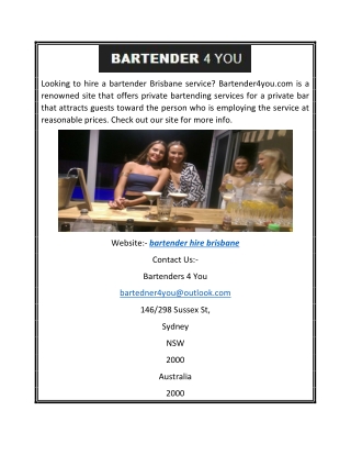 Bartender Hire Brisbane | Bartender4you.com