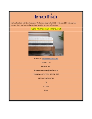 Hybrid Mattress in Uk Inofia.co.uk