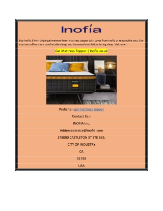 Gel Mattress Topper  Inofia.co.uk