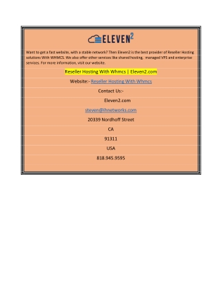 Reseller Hosting With Whmcs  Eleven2.com
