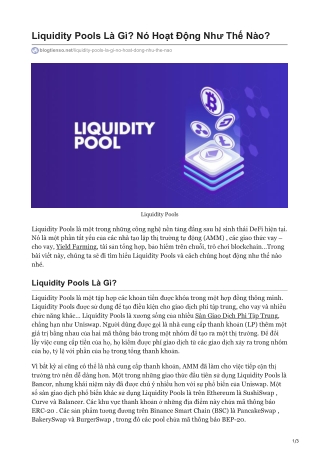 Liquidity Pools Là Gì? Nó Hoạt Động Như Thế Nào?