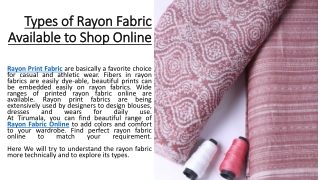 Types of Rayon Fabric Available to Shop Online