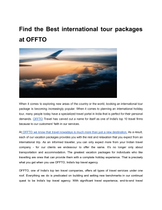 Find the Best international tour packages at OFFTO