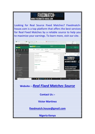 Real Fixed Matches Source | Fixedmatch-house.com