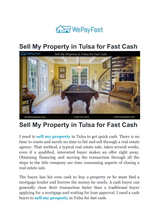 Sell My Property in Tulsa for Fast Cash