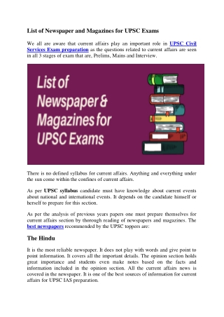 List of Newspaper and Magazines for UPSC Exams