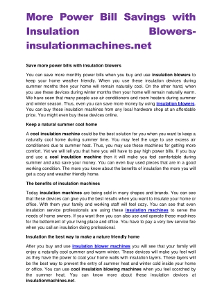 More Power Bill Savings with Insulation Blowers-insulationmachines.net