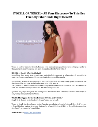 LYOCELL OR TENCEL– All Your Discovery To This Eco Friendly Fiber Ends Right Here!