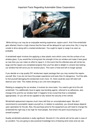 ImportantFactsRegardingAutomobileGlassCorporations