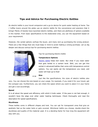 Tips and Advice for Purchasing Electric Kettles