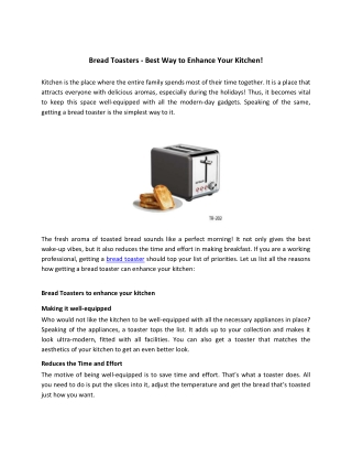 Bread Toasters - Best Way to Enhance Your Kitchen!