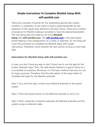 Simple Instructions To Complete Wavlink Setup With wifi.wavlink.com