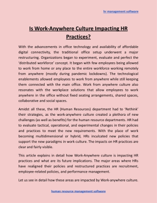 Is Work-Anywhere Culture Impacting HR Practices