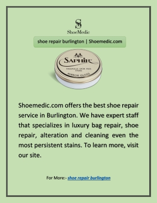 shoe repair burlington | Shoemedic.com