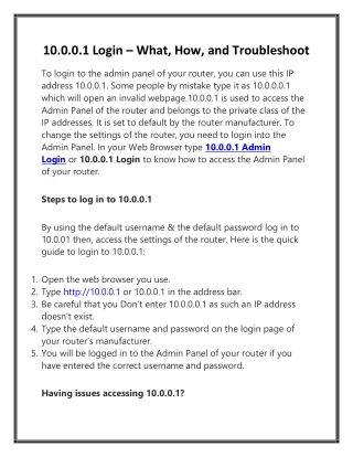 10.0.0.1 Login – What, How, and Troubleshoot