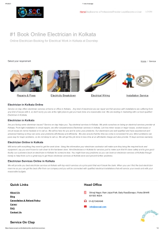 Electrician Services Online in Kolkata