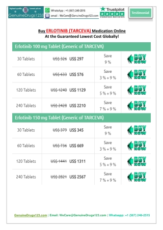 Cheapest Price for Erlotinib Tarceva Tablets from Your Access