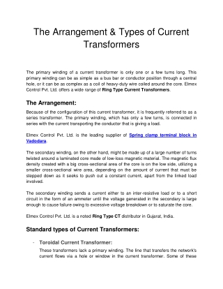 The Arrangement & Types of Current Transformers