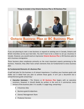 Things to Include in Any Ontario Business Plan or BC Business Plan