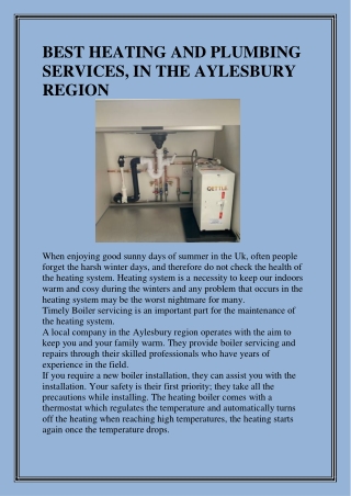 BEST HEATING AND PLUMBING SERVICES, IN THE AYLESBURY REGION