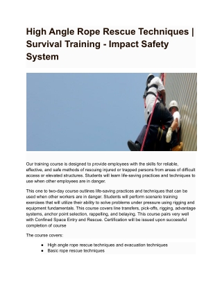 High Angle Rope Rescue Techniques _ Survival Training - Impact Safety System