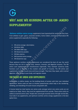 1. WHY ARE WE RUNNING AFTER AMINO SUPPLEMENTS