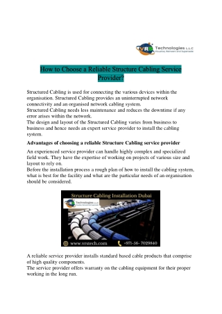 Know well-planned Structure Cabling Services in Dubai