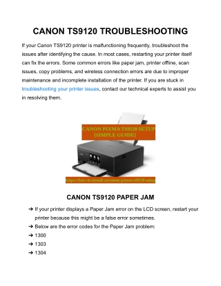 CANON TS9120 TROUBLESHOOTING