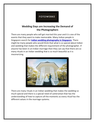 Wedding Days are Increasing the Demand of the Photographers