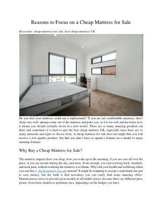 Reasons to Focus on a Cheap Mattress for Sale