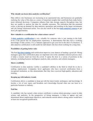 Why should you learn data analytics certification
