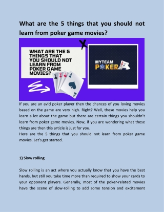 What are the 5 things that you should not learn from poker game movies