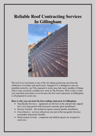 Reliable Roof Contracting Services In Gillingham
